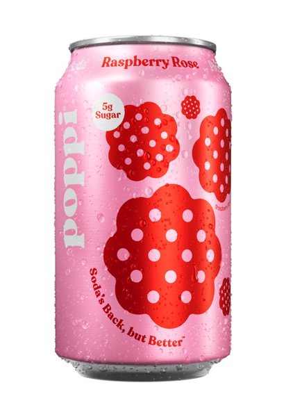 A can of poppi Raspberry Rose soda
